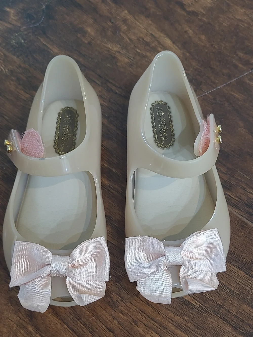Mini Melissa Cream Jelly Mary Jane Shoes with Pink Bows 6c